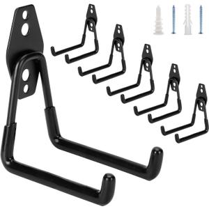 6 Pack Garage Hooks Heavy Duty, 4.9 inch Utility Steel Garage Hanger & Organizer for Organizing Garden Lawn Tools, Ladders, Garden Hose, Digging Shovel, Bikes, Ropes