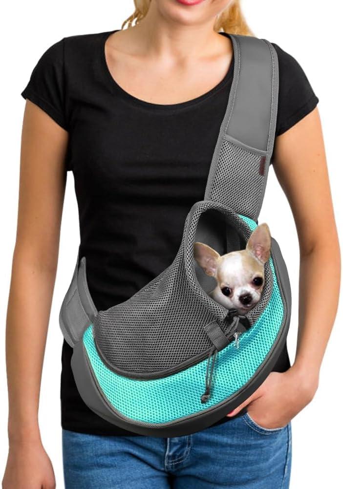 YUDODO Pet Sling Carrier for Small Dogs & Cats Hands-Free Puppy Carrier with Safety Hook, Large Zipper Pocket, Soft Breathable Mesh, Adjustable Strap & Reflective Strip (Cyan 1.0, Large (10-15lbs)) YUDODO Pet Sling Carrier for Small Dogs & Cats Hands-Free Puppy Carrier with Safety Hook, Large Zipper Pocket, Soft Breathable Mesh, Adjustable Strap & Reflective Strip (Cyan 1.0, Large (10-15lbs))