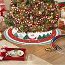 Christmas Tree Skirt 47.2 Inch Blue Green Round Santa and Pine Forest Pattern Merry Christmas Design Holiday Decoration for Xmas Tree Skirt Home Living Room Decor (Colorful889)