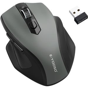 E-YOOSO Wireless Mouse, 2.4G USB Computer Mouse with 5 Levels 4000 DPI, 18 Months Battery Life, Ergonomic Grips, 6 Buttons Large Optical Mouse for Laptop, Mac, PC, Chromebook, Notebook (Gray)
