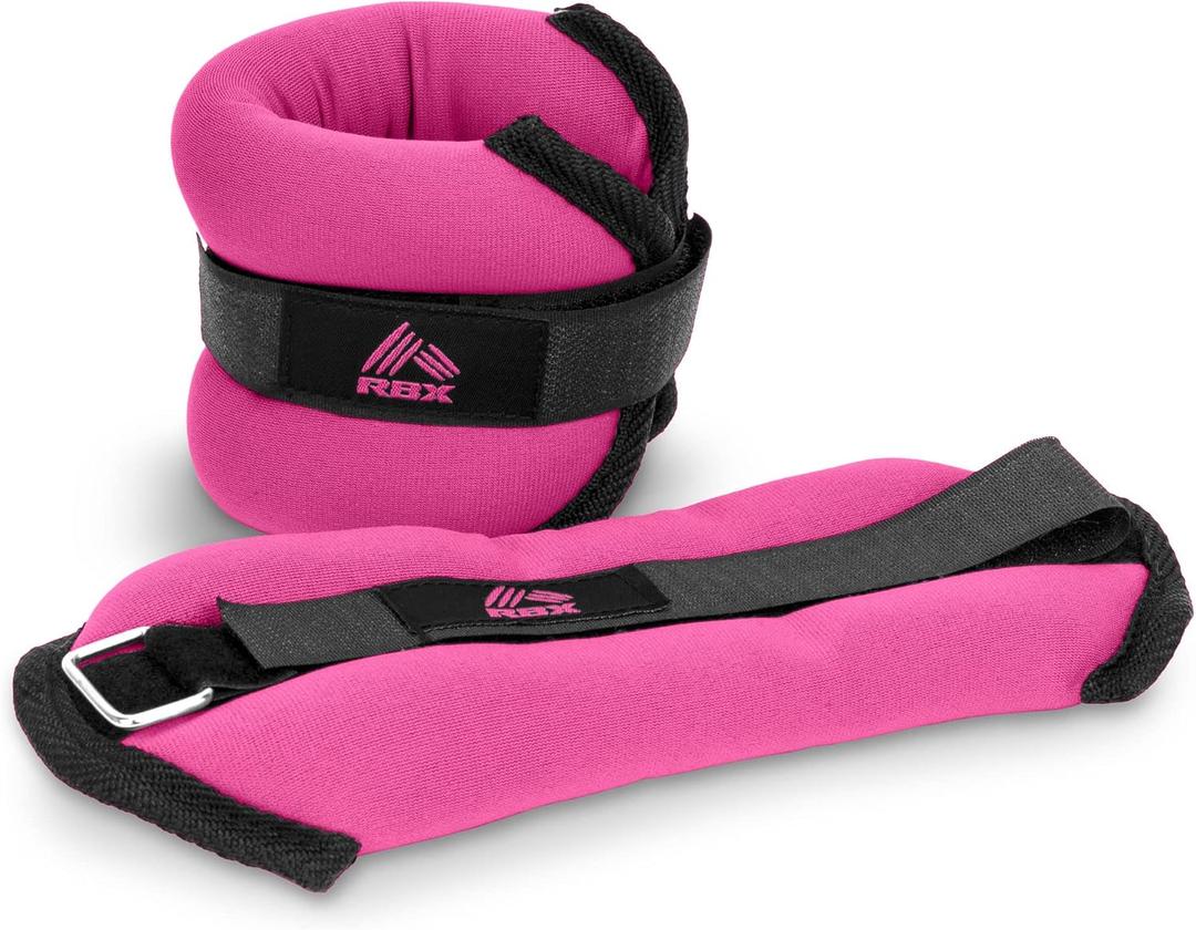 RBX Ankle and Wrist Weights for Women and Men - Velcro Straps, Made for Jogging, Walking, Resistance Training, and Physical Therapy (Set of 2) - Soft Touch Material (1lb (2lb Pair), Pink)