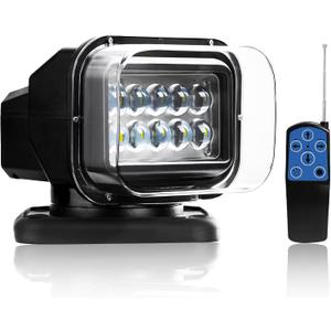 Luxbang Remote Spot Lights for Trucks, Auto-Reset 360 Rotating LED Marine Spotlight for Boat, 6 Strong Magnets Built-in Go Outdoor Search Light for Truck (12V-24V Black)