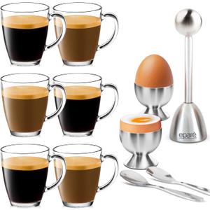 Epar Bundle: Clear Glass Coffee Mugs Set of 6 - Glass Mugs for Hot Beverages - Durable Clear Coffee Cups - Tempered Glass Coffee Cup