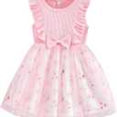 Baby Girl Tulle Dress Ruffle Sleeveless Toddler Sundress Girls Floral Tutu Princess Dresses for Wedding Birthday Party (Pink)