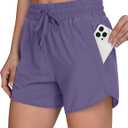 Women's 5" Running Shorts Quick Dry Sporty Athletic Gym Workout Shorts with Zipper Pockets Liner (Purple, S)