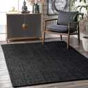 GRUHUM Black Jute Area Rug - 8x10 Feet 100% Natural Handwoven Jute Rustic Vintage Braided Reversible Rectangular Large Carpet- Bedroom Kitchen Living Room Farmhouse Hallways (8' x 10' Black Natural) (10' x 8' (Rectangular))