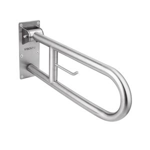 29.5 INCH Stainless Toilet Safety Rails,Disabled Flip-Up Bathroom Grab Bar with Paper Holder,Toilet Handrails Hand Grips Handle Shower Assist Aid, WochiTV Handicap Grab Bars for Elderly