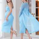 SUNNYBUY Elegant 2 Piece Maternity Dress with Mesh Cardigan, Strapless Ruffle Maxi Gown Cocktail Dresses for Baby Shower (Blue, L)