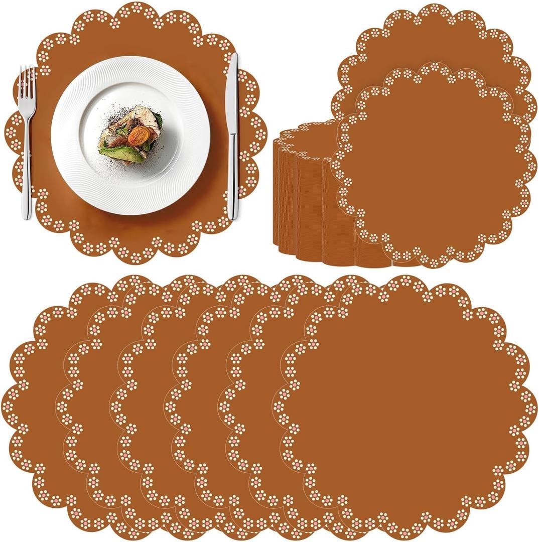 100 Pcs Platos De Barro Mexicanos Paper Placemats 13.5 Inches Cielito Lindo Party Decoration Disposable Scalloped Cinco De Mayo Paper Placemats for Fiesta Mexican Baby Shower Decor