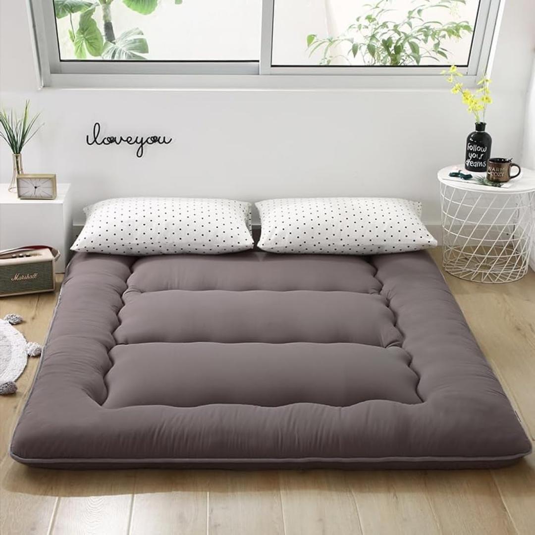 Floor Mattress Japanese Futon Foldable Sleeping Pad, Portable Roll Up Tatami Mat for Camping Guest Room, Dark Gray, Twin (80" x 36")