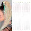 Hair Tinsel 8 Packs 1600 Strands 50 Inch Tinsel Hair Extensions White Heat Resistant Glitter Sparkling Shinny Fairy Hair Accessories for Women and Girls(White, 50Inch)