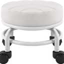FURWOO Low Roller Seat PU Leather Rolling Stool Step Stool Mechanic Stool on Wheels for Home Office Garage Shop White