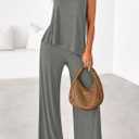 PRETTYGARDEN Women's 2026 Two Piece Matching Lounge Sets Asymmetrical Split Tank Tops Wide Leg Pants Summer Outfits Tracksuit (Gray, M)