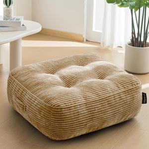 HIGOGOGO 8" Extra Thick Floor Pillow Cushion for Adults, Meditation Cushion Pillow, Large Square Floor Sitting, Tufted Corduroy Cover, for Tatami Living Room or Yoga, 22x22 Inch, Coffee