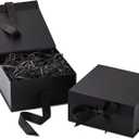 Hallmark Medium Gift Boxes with Bow and Shredded Paper Fill, Pack of 2 (Black 8 inch Box) for Weddings, Graduations, Birthdays, Father's Day, Groomsmen Gifts, All Occasion