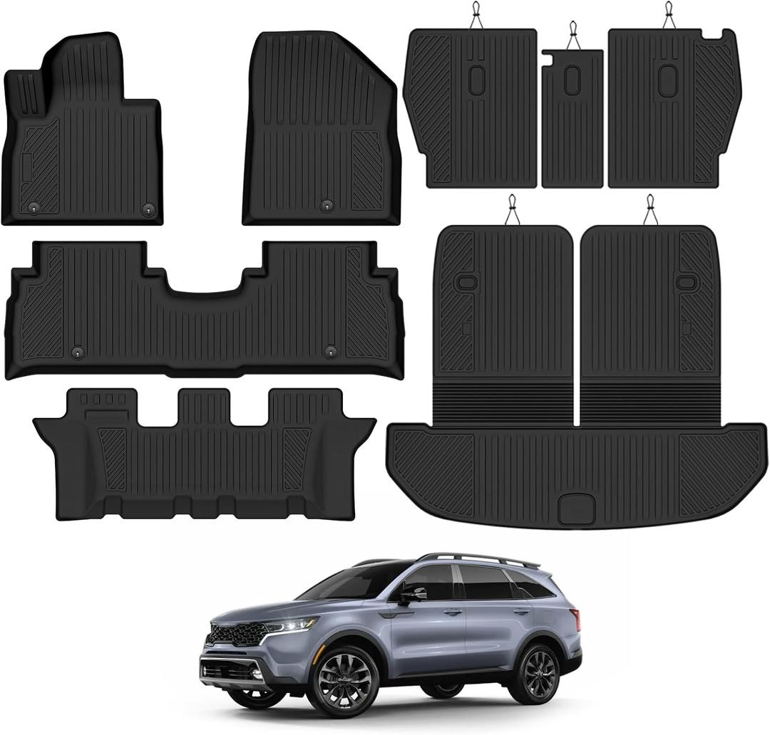 Floor Mats for 2016-2020 Kia Sorento 7 Seats (2nd Row Captain Seats), Cargo Mat with Backrest Mat & 2nd Row Backrest Mats, All Weather Replacement Protection for Kia Sorento Accessories