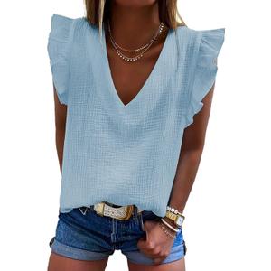 Dokotoo Womens 2025 Cute V Neck Ruffle Sleeveless Shirts Elegant Tank Tops Blouses (XX-Large, Sky Blue)