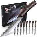 SYOKAMI Steak Knives Set of 8, 4.8 Inch High-Carbon Japanese Style Non-serrated Steak Knife with Wood Handle, Damascus Pattern Full Tang Design, Razor-Sharp Dinner Knives with Gift Box