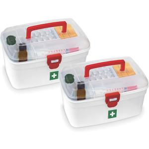 MILTON Medical Box, First Aid Empty Medicine Storage Box Organizer Family Emergency Kit Detachable Tray Easily Accessible with a Transparent Lockable Lid White - Set of 2