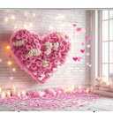 8X6FT White Brick Wall Flowers Photography Background Flower Wall Backdrop Valentine Mother's Day Wedding Bridal Baby Shower Birthday Party Window with Floral Background DH-360
