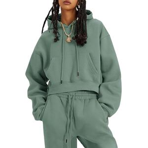 Flygo Womens Fleece 2 Piece Outfits Sweatsuit Crop Pullover Sweatshirt Joggers Pants Tracksuit Set (S)