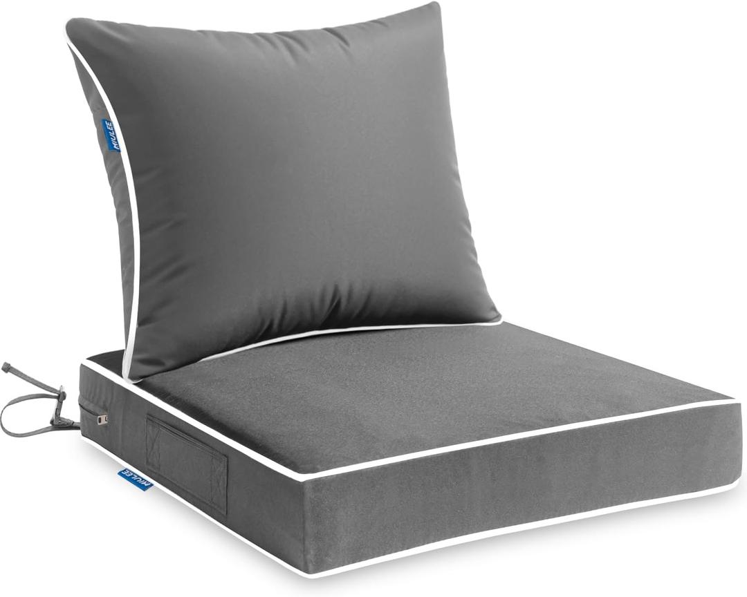 MIULEE Outdoor Seat Cushion Set Light Grey 22 x 22 x 3 Inch Waterproof & Fade Resistant Deep Seat and Back Patio Furniture Cushions with Handle and Adjustable Straps Cushions for Chair Couch