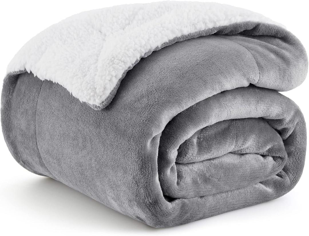Bedsure GentleSoft Sherpa Fleece Throw Blanket for Couch - Thick and Warm Christmas Blanket for Winter, Soft Fuzzy Plush Throw Gift for Women and Men, Grey, 50x60 Inches