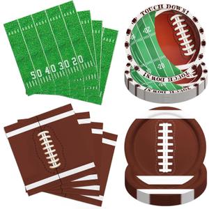 200PCS Football Plates and Napkins Party Decorations - Football Birthday Party Supplies Kit, Football Party Favors Set Includes Dinner Plates, Dessert Plates and Napkins Soccor Game Gifts Serve 50