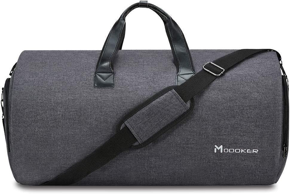 Modoker Convertible Garment Bag with Shoulder Strap, Carry on Garment Duffel Bag for Men Women - 2 in 1 Hanging Suitcase Suit Travel Bags, Black