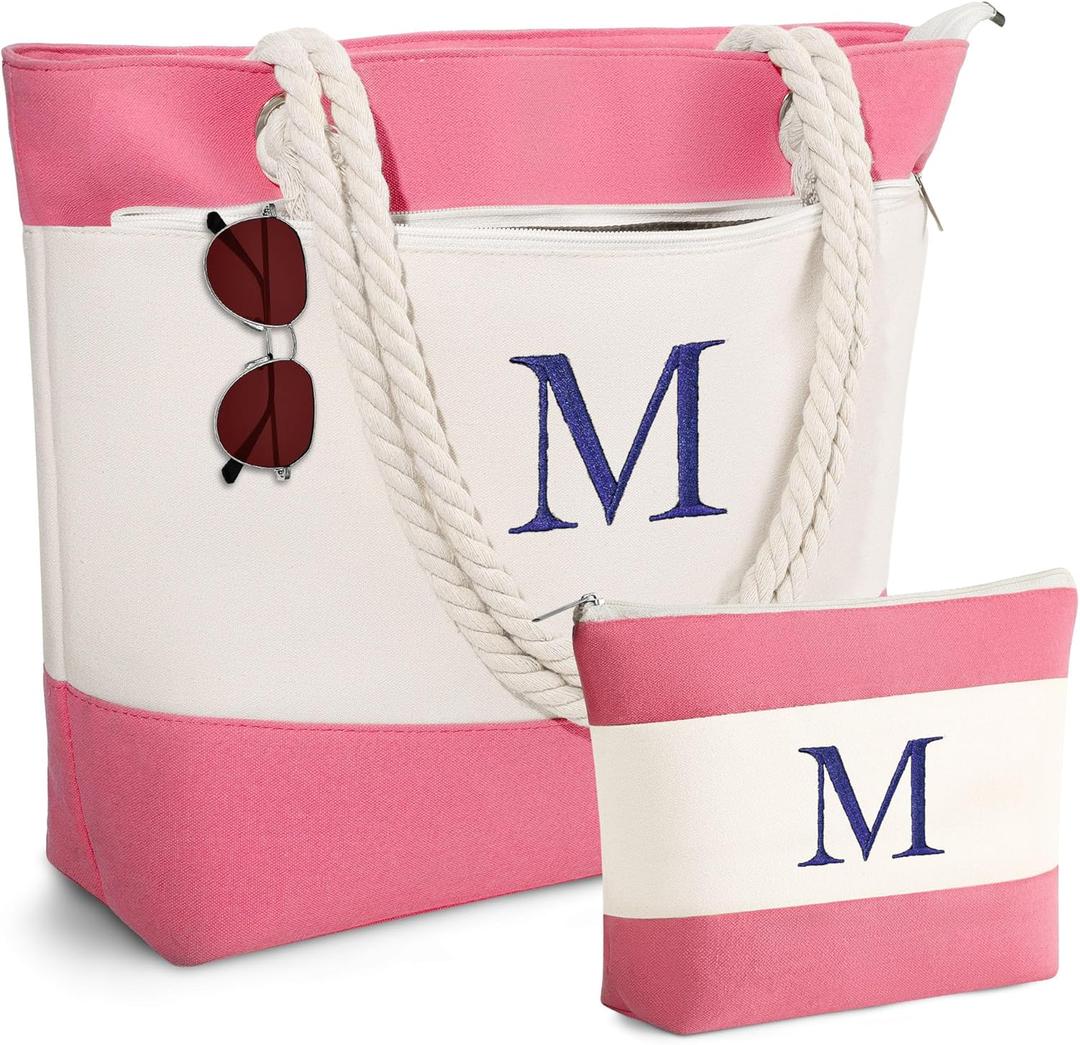 YOOLIFE Beach Bags for Women - Travel Canvas Beach Tote, Pool Waterproof Bag, Travel Essentials, Gifts for Women Birthday (Pink)