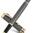 BEILUNER Ballpoint Pens, Stunning Grey Chrome Metal Pen with Golden Trim, Fancy Ball Pen Gift Set for Men & Women, Professional, Executive, Office,Journal Pens-Gift Box with 0.5mm Black Extra Refill