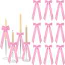 Meseey 12 Pcs Pink Candlestick Decoration Bows Candle Holder with 5X13.5 Inch Decorative Velvet Bows for Bridal Showers, Birthdays Centerpieces Table Decor(Pink)