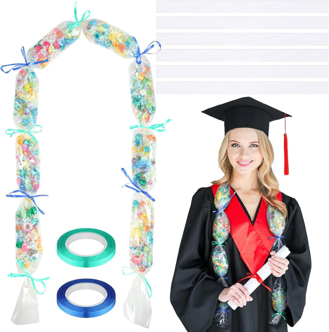 Teling 12 Pcs Graduation Candy Lei Tubing Making Kit Include Lei Bags 59 x 4.8 Poly Tubing Gift Ribbon Present for Graduation Party Favor Wrapping DIY Hawaii Tropical Summer