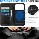 SHIELDON Case for iPhone 17 Pro 6.3-inch 2025 | Genuine Leather | Wallet Design | Flip Magnetic | Kickstand | RFID Blocking Card Holder | Shock Absorption Phone Cover for Women Men | Retro Black