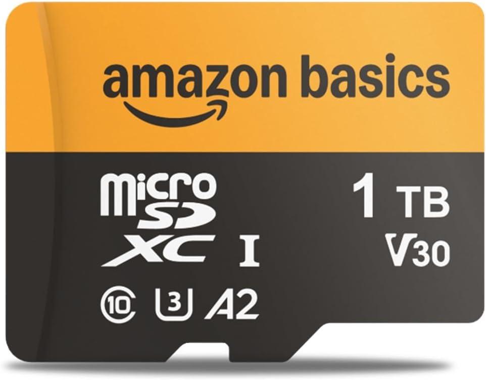 Amazon Basics 1TB microSDXC Card with Adapter for Smartphones, Full HD, Tablets, Drones, Action Cameras, Read Speed Up to 200MB/s, 1-Pack