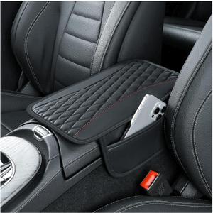Universal Car Center Console Cover,Leather Arm Rest Cover for Car with Extend Center Console Organizer Pocket,Color Clash Car Armrest Cushion with Silicone Non-Slip Particles (Black)