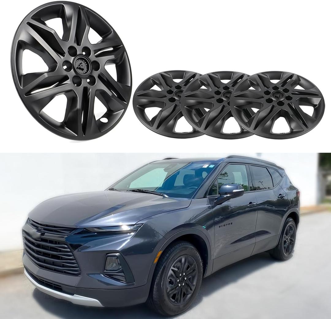 18 Inch Hubcap Wheel Covers Compatible with 2019-2022 Chevy Blazer L & LT, Matte Black ABS Rim Protectors (Set of 4), Snap-On Replacement Wheel Skins, Durable Tire Hub Caps