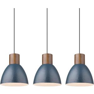 ELYONA 3 Pack Hammered Pendant Lights 7 Small Metal Solid Wood Hanging Light Fixtures Adjustable Height Industrial Pendant Lighting for Kitchen Island Dining Room Bedroom Bar Office, Modern Blue