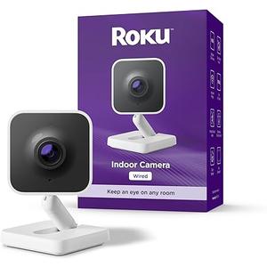 Roku Indoor Camera  Home Security  1Pack  Wired Security Camera & Pet Monitor with 1080p HD Color Night Vision, Works with Alexa & Google, Motion & Sound Detection, WDR & WiFi 6