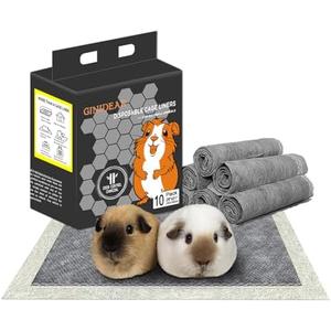 GINIDEAR Guinea Pig Bedding, Disposable Guinea Pig Cage Liners, Charcoal Odor Controlling Absorbent Waterproof Pee Pads for Rabbits, Hamster and Other Small Animals. 28''x51''(for Midwest),10 Count Expires 11/19/2027
