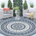 Cekene Round Outdoor Rugs Waterproof 10Ft Reversible Outdoor Patio Rugs Portable RV Camping Mats Lightweight Plastic Straw Rugs Outdoor Area Rug for Patio Picnic Beach BBQ, Black/ Camel