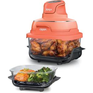 Ninja Crispi 4-in-1 Glass Air Fryer | 450F | Non-Toxic | 4QT & 6-Cup Glass Containers w/Lids | Microwave, Freezer, Dishwasher Safe | Max Crisp, Air Fry, Bake, Recrisp | Orange Pepper | FN101OR