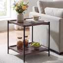 Square End Table Living Room with Metal Legs, 20 in Large Side Table Walnut
