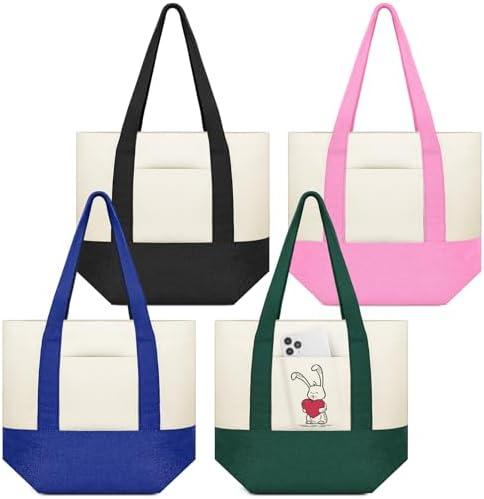 Amylove Canvas Tote Bag with Pockets Duty Canvas Sublimation Blank Small Bag Mini Reusable Tote for Crafts DIY