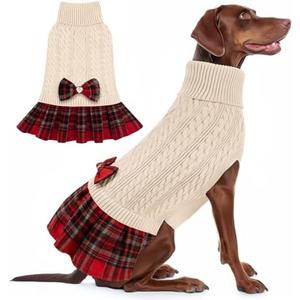 KYEESE Dog Sweater Warm Comfy Pet Coats Stretchy Knitwear Pullover Dog Sweaters for Large Dogs Thick Dogs Clothes Soft Turtleneck Pet Sweater Dress with Bowtie for Cold Weather Winter 3XL