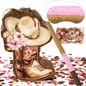Cowgirl Pinata, Cute Western Horse Pinata for Birthday Girl party Favors, Pink Brown Boot pinata for Girls, Girls Birthday Party Decorations Supplies