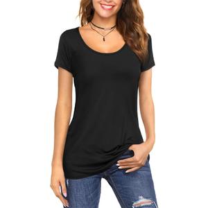 Amoretu Women's Scoop Neck Short/Long Sleeve Tees Cotton T Shirts Blouses Tops (Black, S)