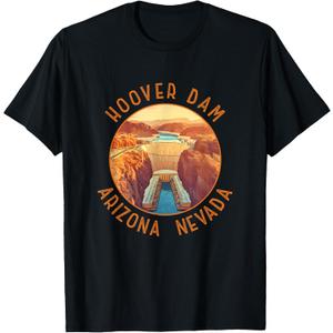 Hoover Dam Retro Distressed Circle Vintage T-Shirt (Gray, XXXL)