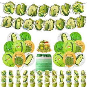 44pcs Funny Pickle Decorations Banners Ballon Cupcake Toppers,Funny Cucumber Vegetable Party Supplies