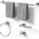 24-Inch Wall Mounted Bathroom Towel Rack Set, 4-Piece Stainless Steel Bathroom Hardware Set with Towel Bar, Towel Ring, Toilet Paper Holder & Hook, Chrome